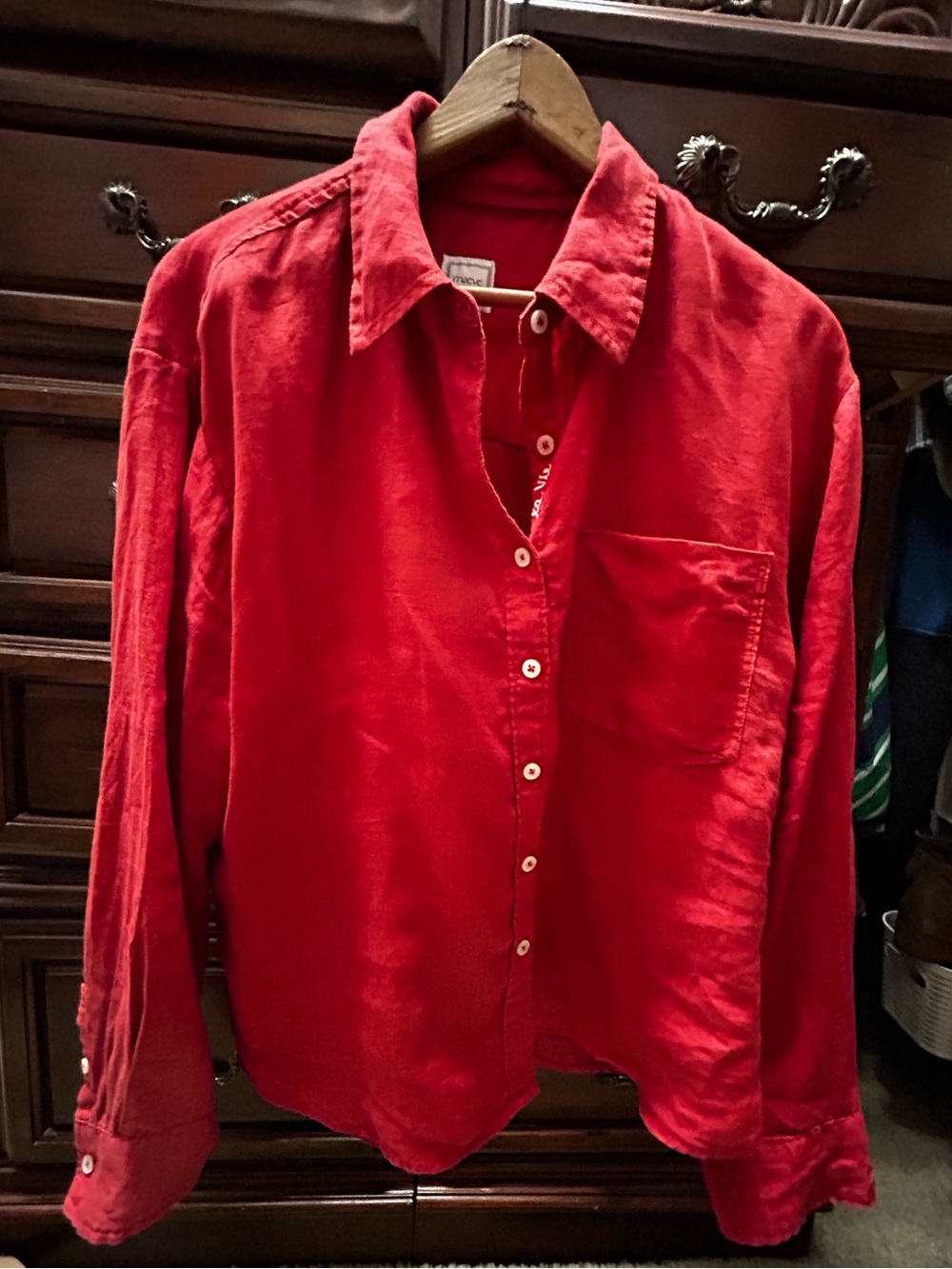 Anthropologie Maeve  Shrunken Bennett 100% Linen Buttondown. M. Red/Orange.